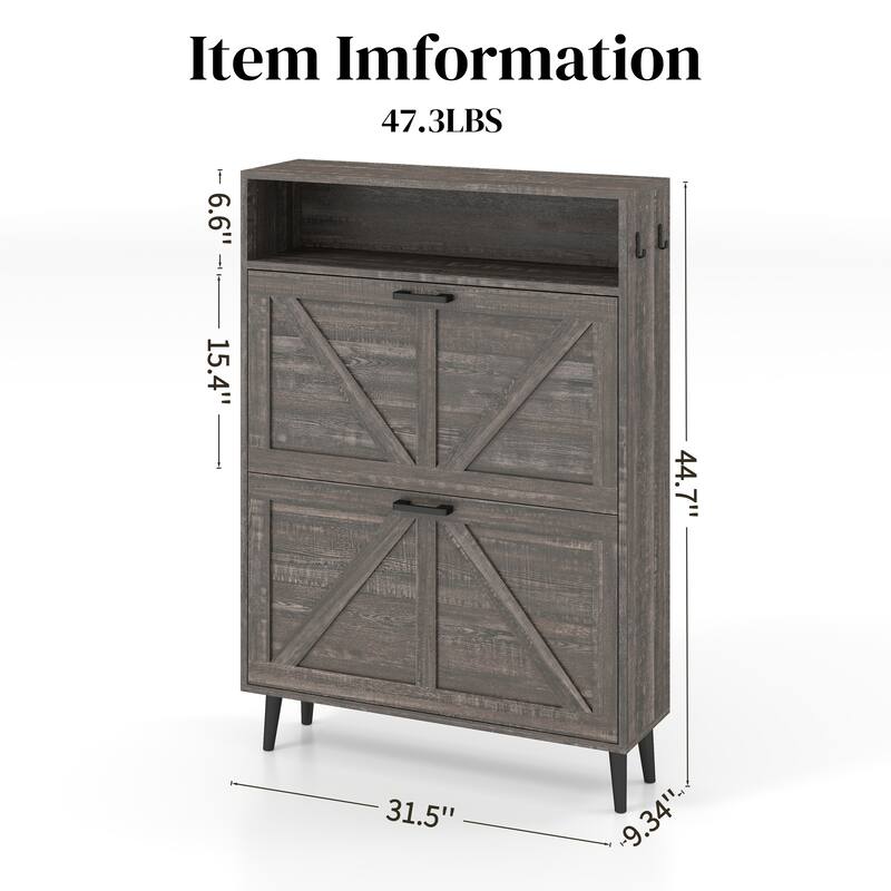 GDFStudio - Charlotte Farmhouse Shoe Storage Cabinet with Barn Door Elegance and Smart Organization