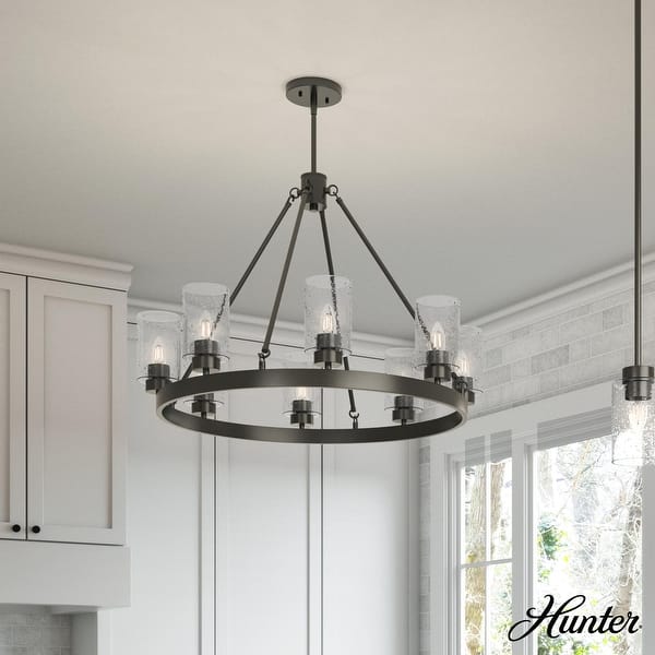 slide 2 of 13, Hunter Hartland Wagon Wheel Chandelier - Dining Room, Kitchen, Entry - Modern Farmhouse, Industrial 32" 8-Light - Noble Bronze