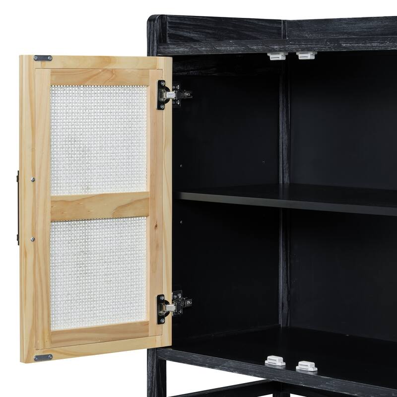 Rattan Cabinet Doors Sideboard Buffet Storage Cabinet Console Table