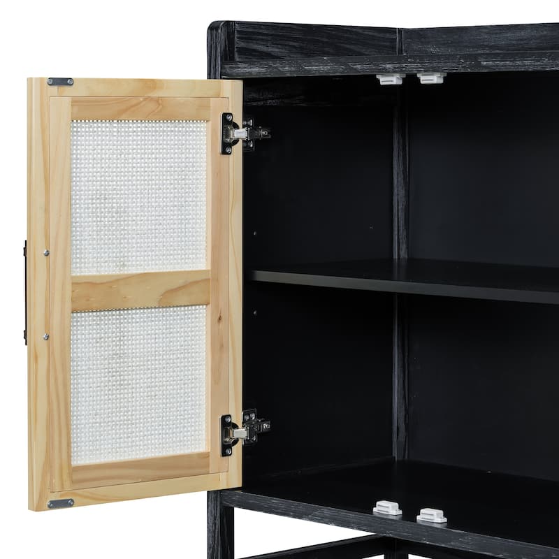 Rattan Sideboard Buffet Storage Cabinet Console Table, Black+Natural