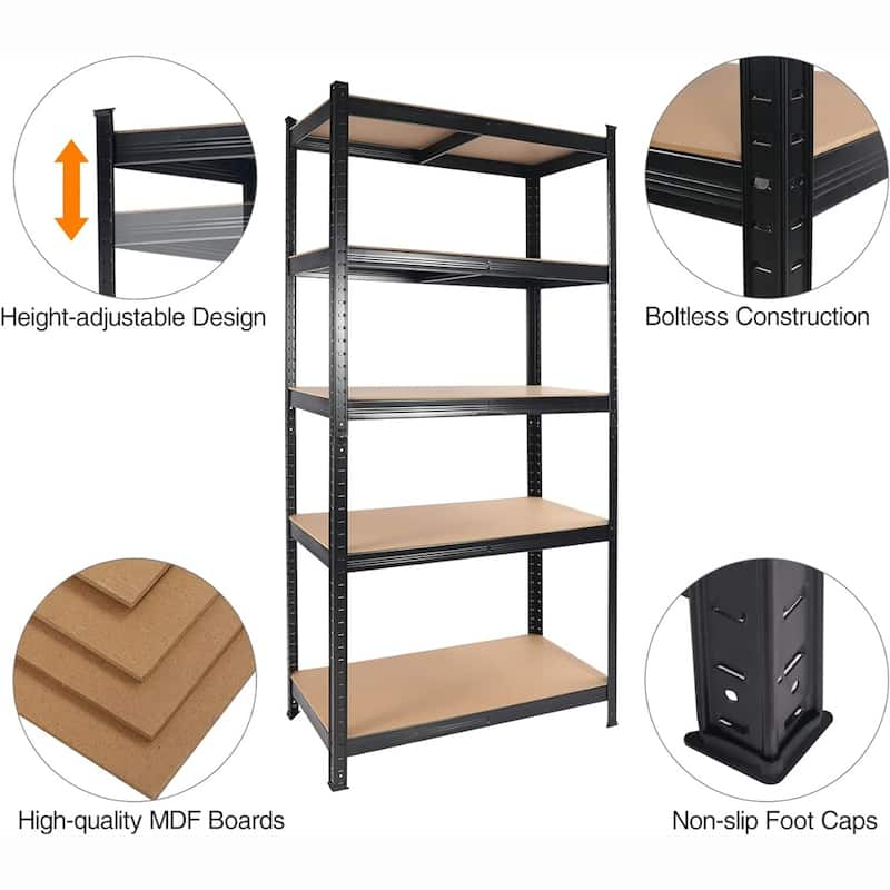 5 Tier Adjustable Metal Heavy Duty Open Shelves Organization
