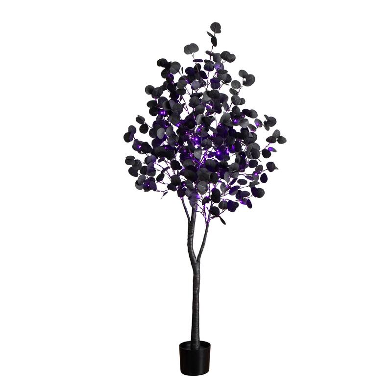 6-ft Pre-Lit Artificial Halloween Black Eucalyptus Tree