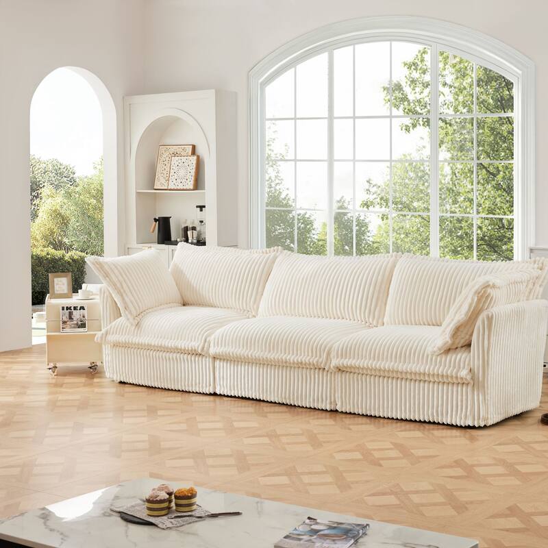 Modern 3 Seater Upholstered Sofa with 2 Pillows