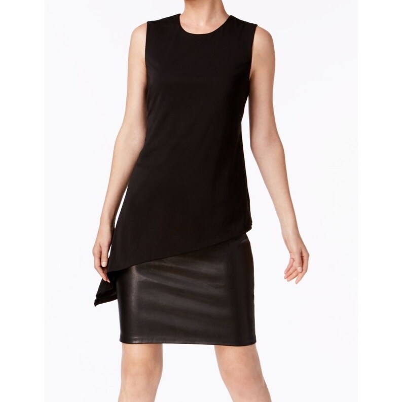calvin klein black faux leather dress