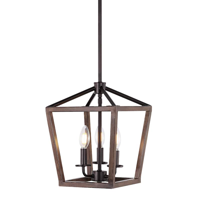 Oria Iron Farmhouse Industrial Lantern LED Pendant, Oil Rubbed Bronze/Faux Wood by JONATHAN Y