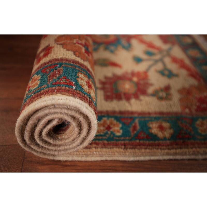 Floral Kazak Foyer Rug Hand-Knotted Yellow Wool Carpet - 2'0" x 3'0"