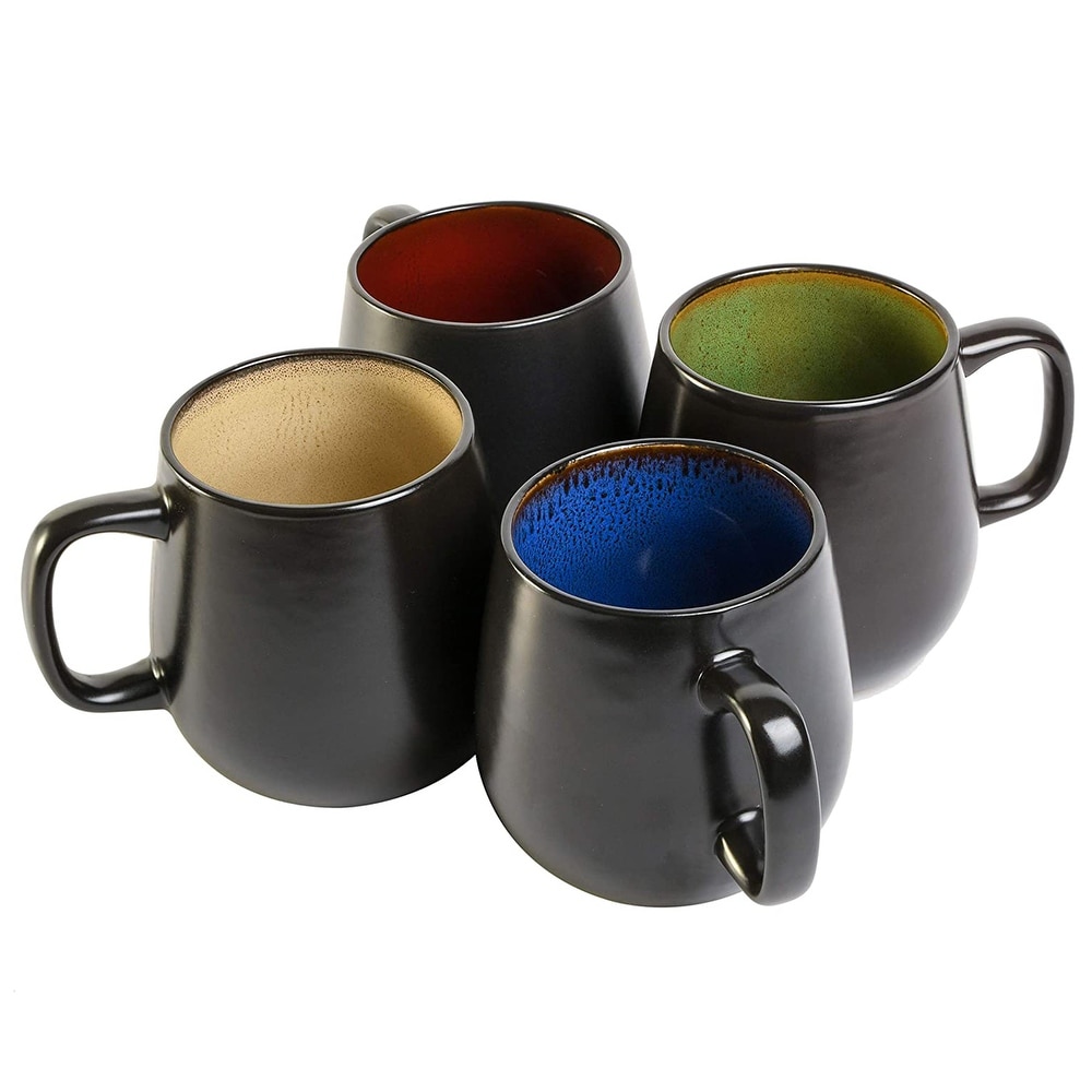 Gibson Home Modani 2 Pack Large 16.5 oz Ceramic Mugs Set with Removable Cork Bottom and Lid - Black