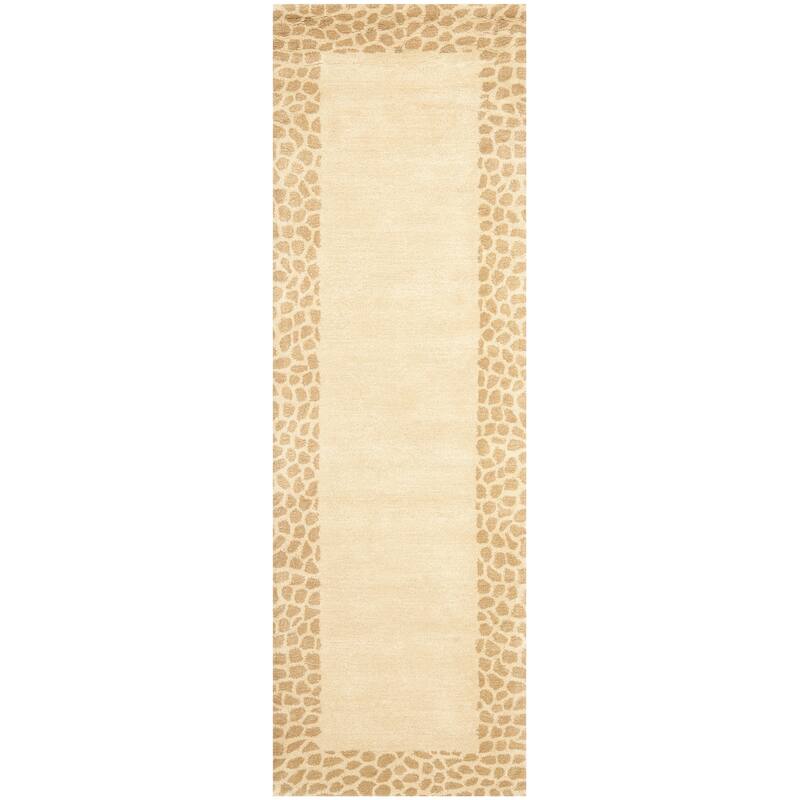 SAFAVIEH Handmade Soho Samatha Borders N.Z. Wool Rug - 2'6" x 8' Runner - Beige/Dark Beig