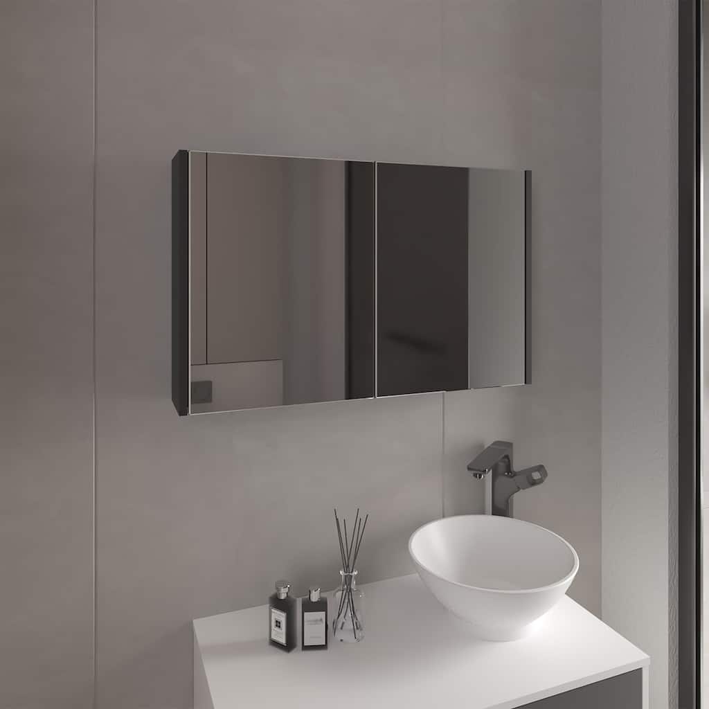 Bouti 31.5" Double Door Mirror Medicine Cabinet with 3 Shelves for Bathroom or Kitchen Storage