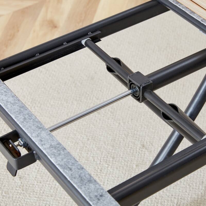 5-Piece Folding Dining Table Set, Modern Lift Top Wood Table with Metal Frame & 4 Linen Chairs for Kitchen, Living Room