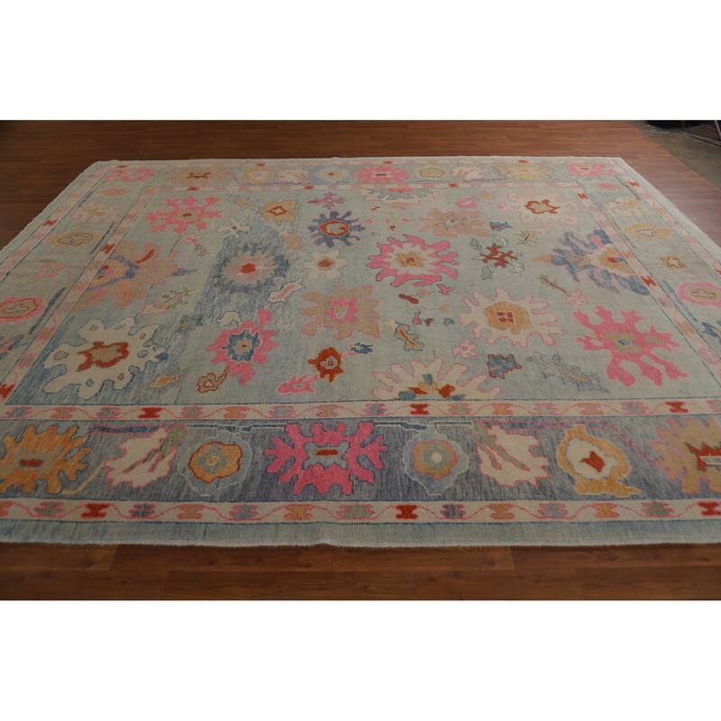 Hand Knotted Oriental 100% Wool Carpet Transitional All-Over Navy Blue & Blues Oushak Area Rug - 11' 5'' X 9' 3''