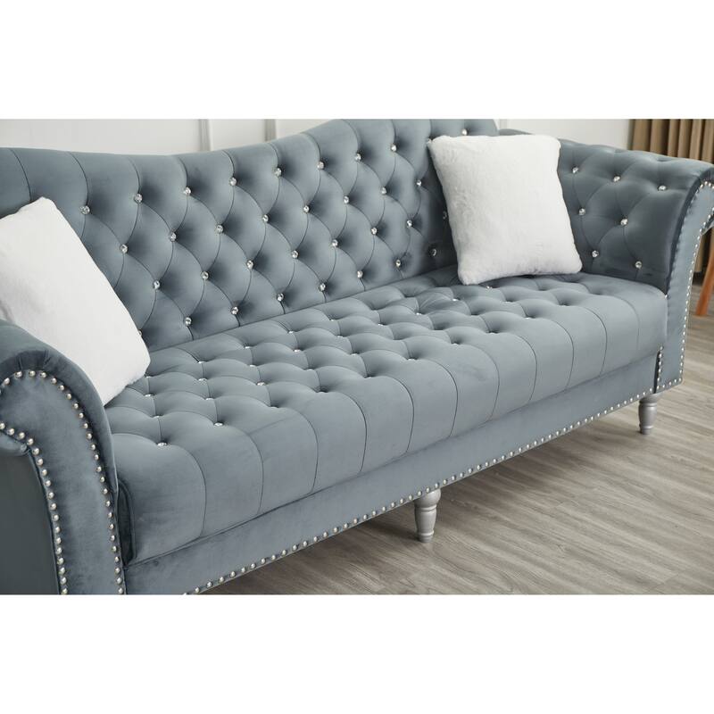 Velvet Rolled Arm Chesterfield Sofa