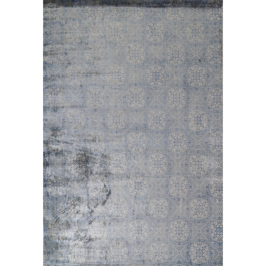 Handmade Wool & Silk Geometric Abstract Indian Area Rug - 8'5"x 11'4"