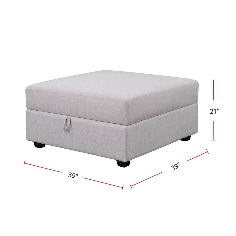 Linen-Like Fabric Upholstered Storage Ottoman in Grey and Black