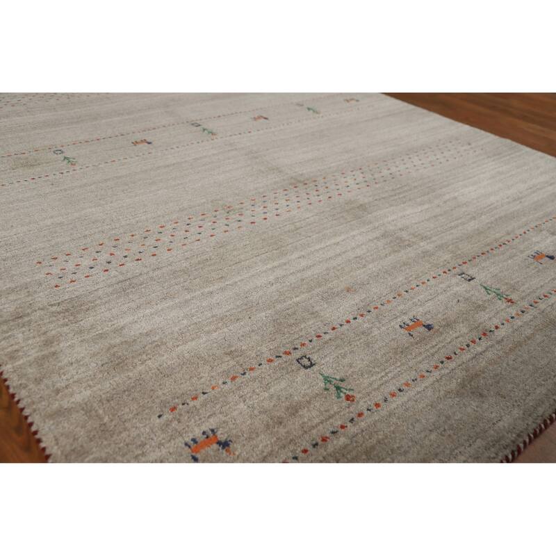 Hand Knotted Oriental 100% Wool Carpet Tribal Animal Pictorial Beige & Ivories Gabbeh Area Rug - 7' 9'' X 5' 1''