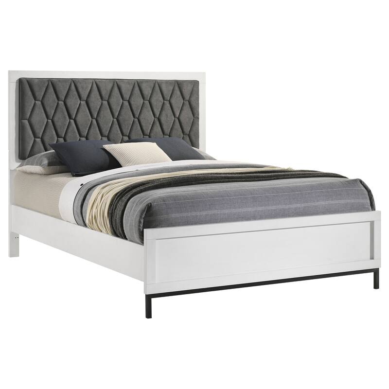 Taraval White Queen Upholstered Panel Bed