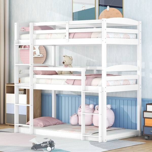 slide 2 of 6, Sleek Modern Triple Twin Bunk Bed with Included Hardware White