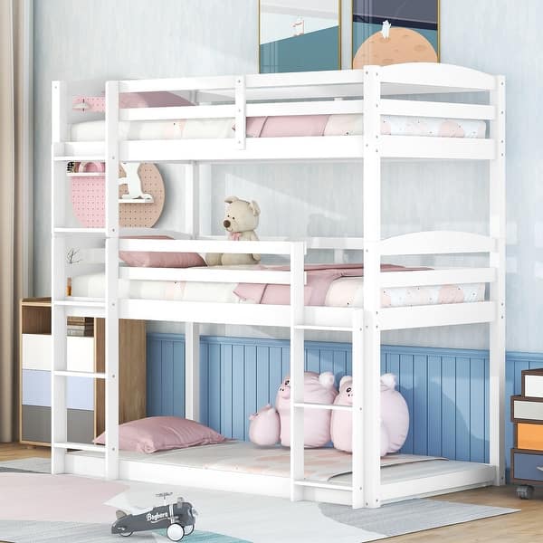 slide 2 of 6, Twin over Twin over Twin Triple Bunk Bed with Guardrails White