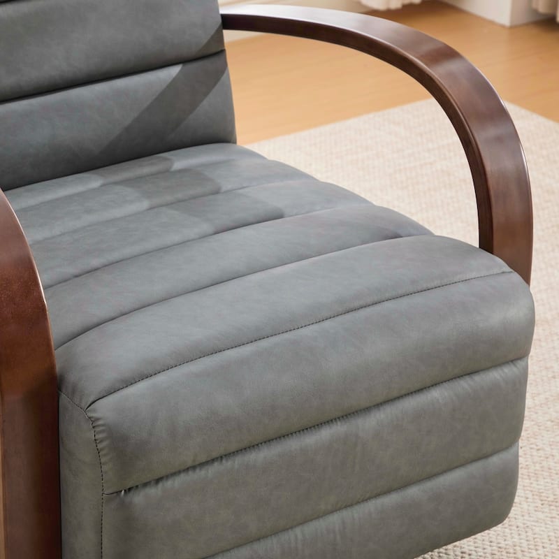 Modern Upholstered 360° Swivel Accent Chair with Solid Wood Armrests and Comfy Lounge Reading Chair, Single Sofa Armchair
