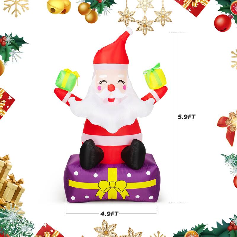 Inflatable Santa Claus with Gift Boxes,Christmas Outdoor Decorations, Blow Up Yard Decor with Built,in LED Lights, Tethers