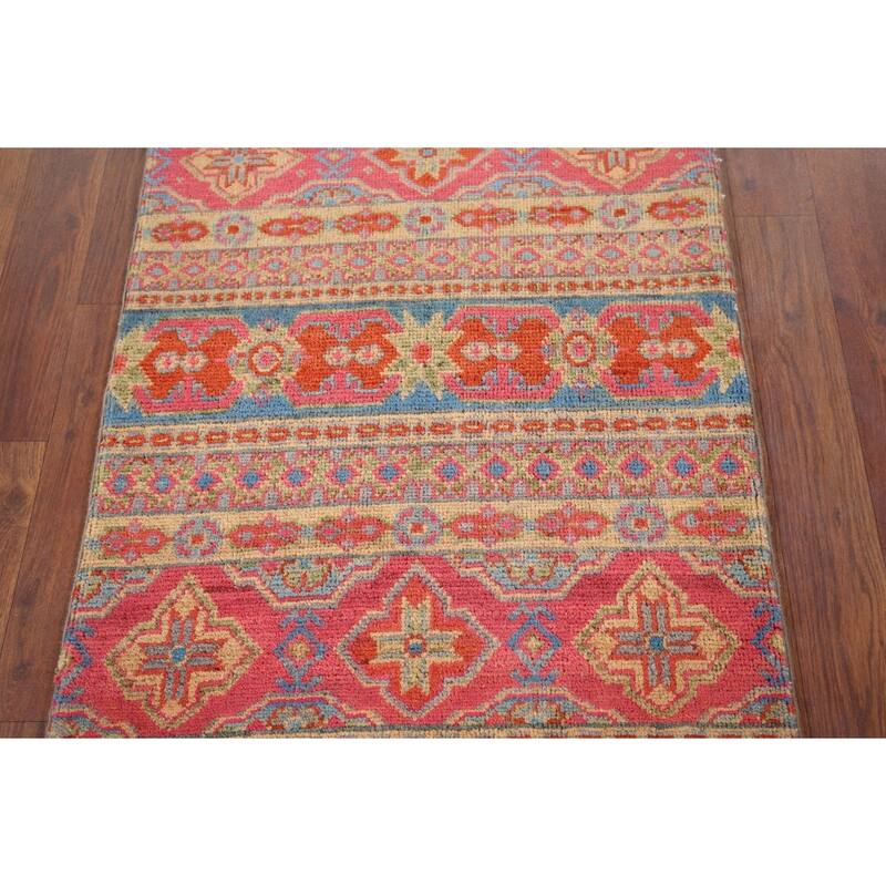 Geometric Kazak Oriental Foyer Rug Handmade Yellow Wool Carpet - 2'0" x 3'0"