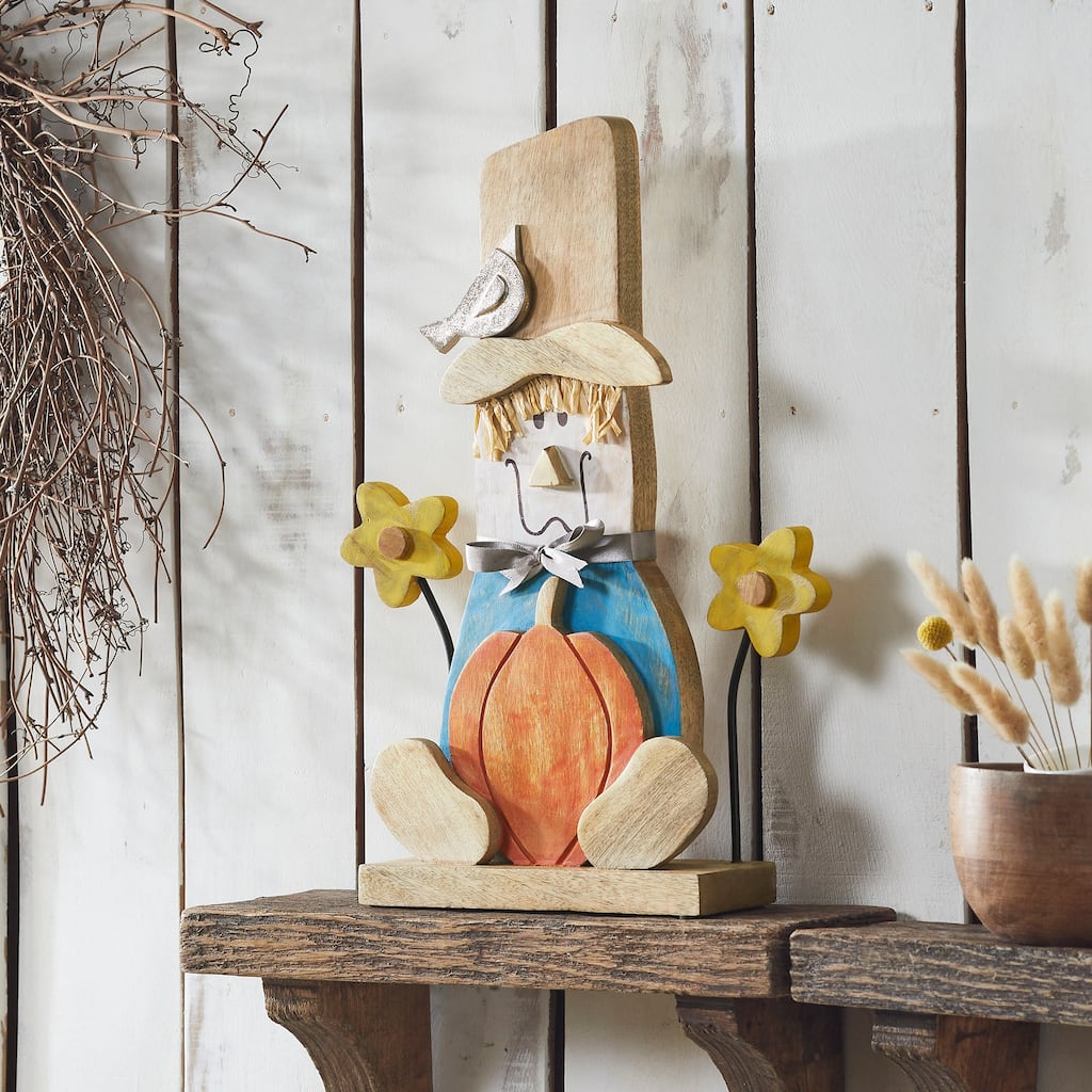 Whimsical Wooden Scarecrow 16.5x12.75x3 - N/A