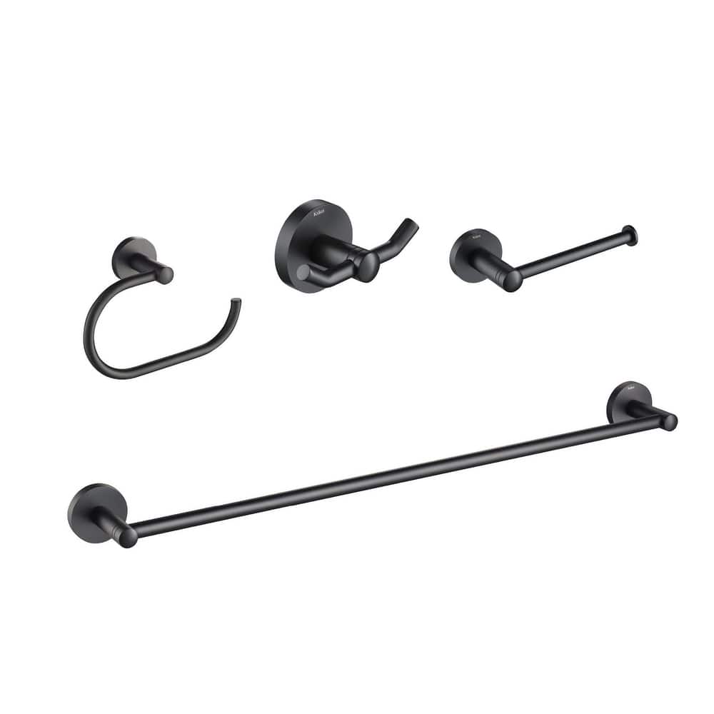 Kraus Elie 4-Piece Bathroom Package with 24" Towel Bar, Robe Hook,