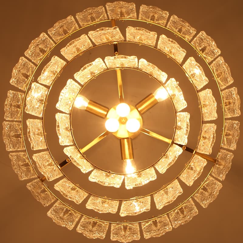Rennnsan 6-Light Antique Brass Finish Glass Chandelier for Dining Room & Foyer - 45.1 in. W x 20 in. H