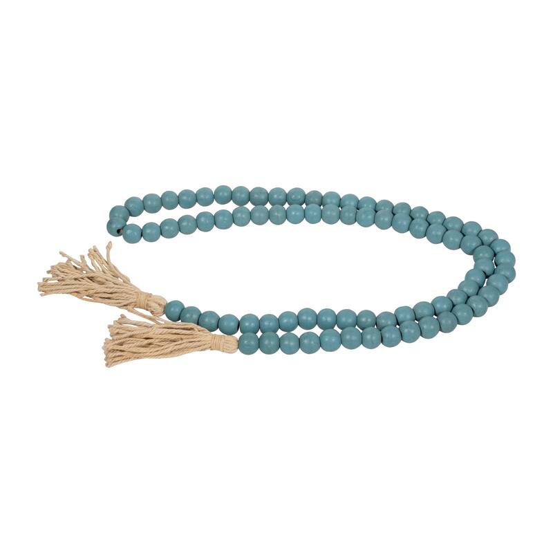 84"Lx1" Diameter Beads on Natural Jute, Wood Beaded Garland, Brown Finish, Decorative Wood Beads for Rustic Home Decor - 84" x 1" x 1" - Blue