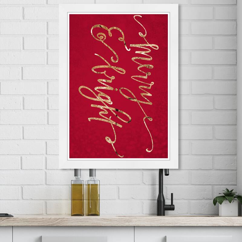 Wynwood Studio Prints Holiday and Seasonal Merry and Bright Mistletoe Red and Dark Red Glam Wall Art Canvas Print - White