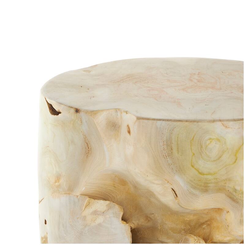 Light Brown Teak Wood Handmade Live Edge Side End Accent Table with Natural Cutouts