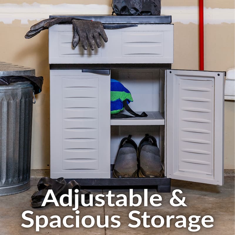 Plastic Storage Cabinet with Adjustable Shelf and Drawer