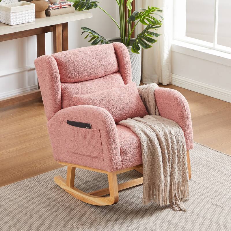 Modern Accent Rocking Chair with Pillow, High Backrest Arm Chair Accent Chair Glider Lounger with 2 Side Pockets for Living Room