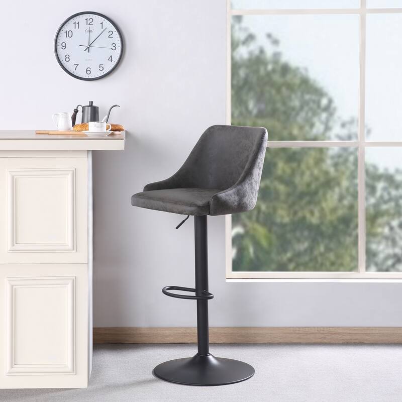 Sylmar Height Adjustable Stool in Faux Leather - Charcoal