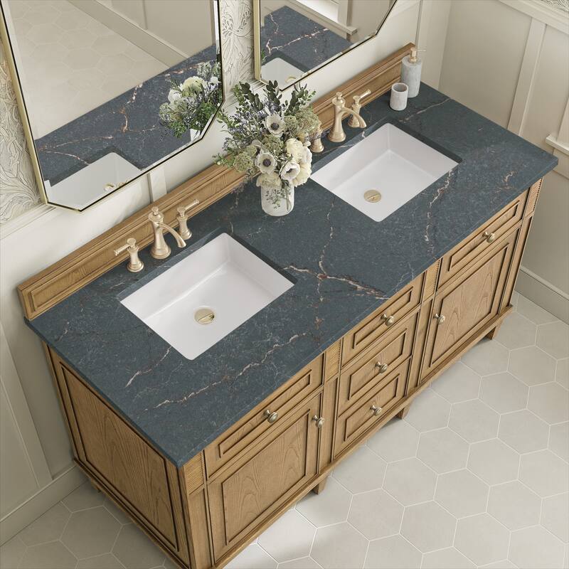 James Martin Vanities Lorelai 60" Double Vanity, Light Natural Oak - Parisien Bleu