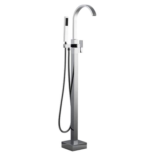 slide 2 of 33, WOWOW Single-Handle Waterfall Freestanding Tub Faucet with Handshower Chrome/White