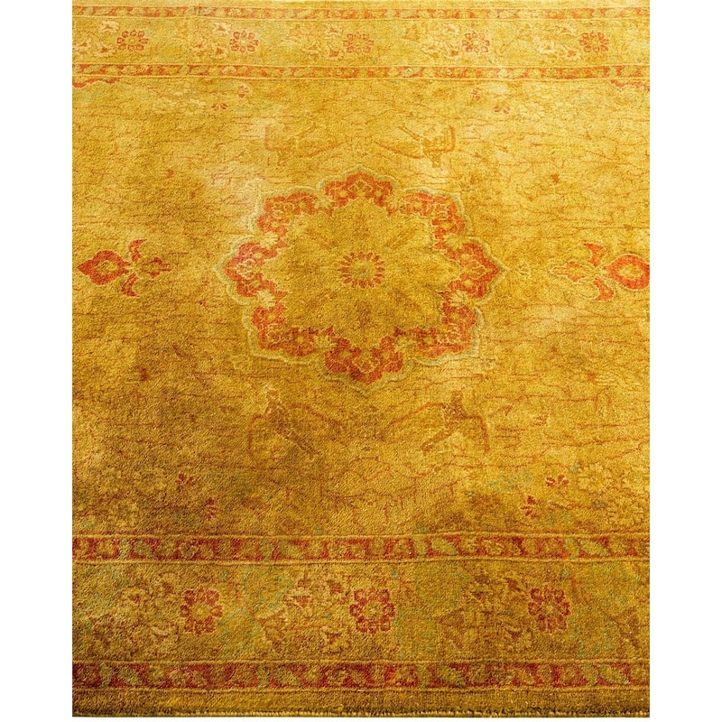 Overton Hand Knotted Wool Vintage Inspired Modern Contemporary Overdyed Gold Area Rug - 3' 2" x 5' 2"