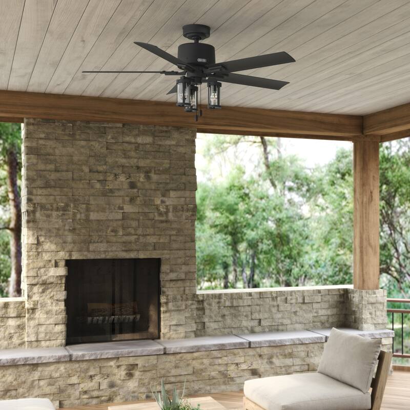 Hunter 52" Lawndale Ceiling Fan with LED Light Kit and Pull Chain, Damp-Rated - Indoor-Outdoor - Matte  Black