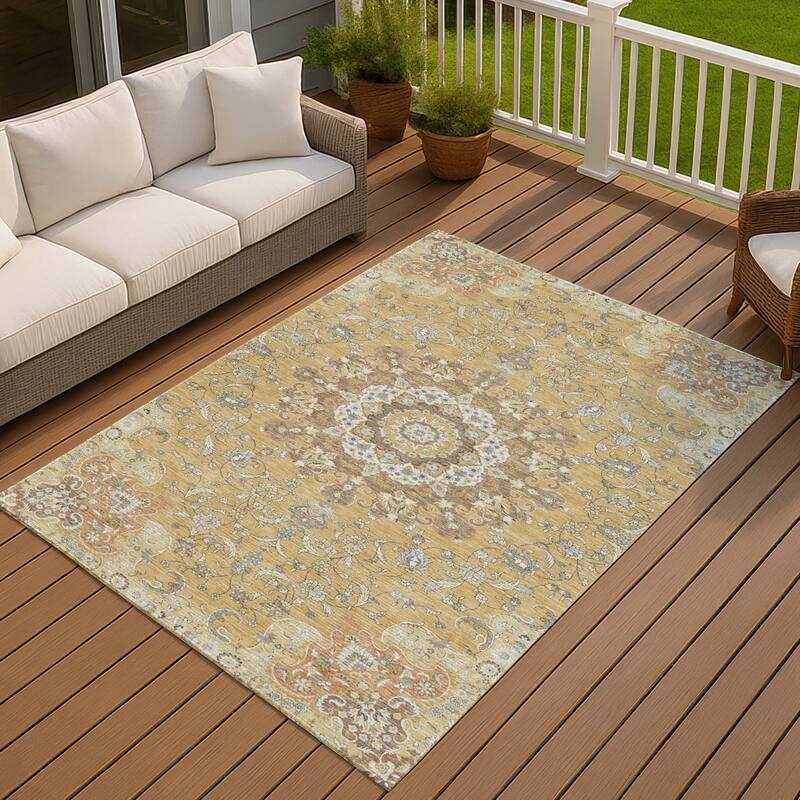 Machine Washable Indoor/ Outdoor Traditional Awaka Chantille Rug