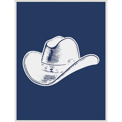 Navy Blue Cowboy Hat by Jolly and Dash Framed Canvas Wall Art Print - Sylvie Beaded White