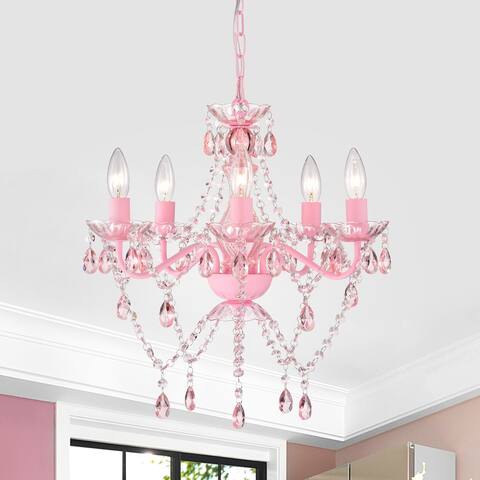 Pink Chandeliers 5-Light Acrylic Crystal Chandelier for Girls Room