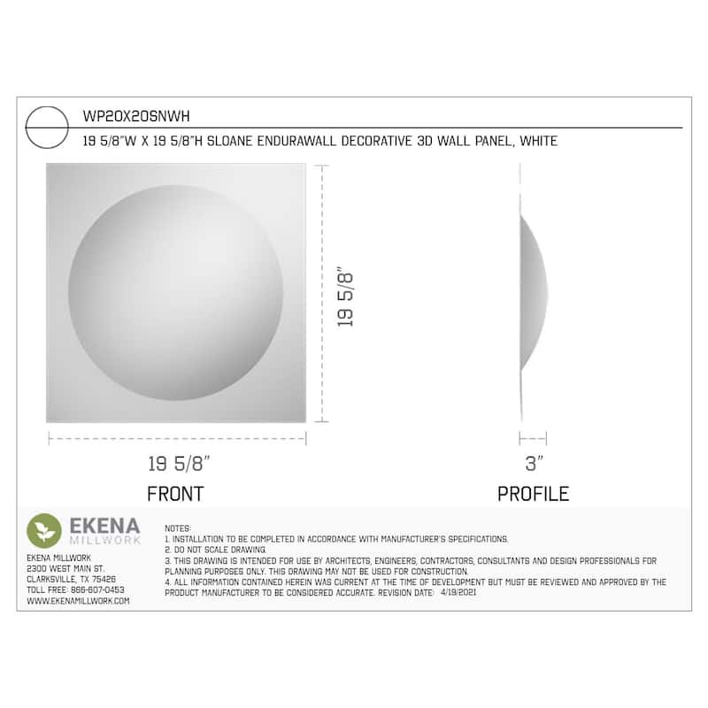 19 5/8"W x 19 5/8"H Sloane EnduraWall Decorative 3D Wall Panel