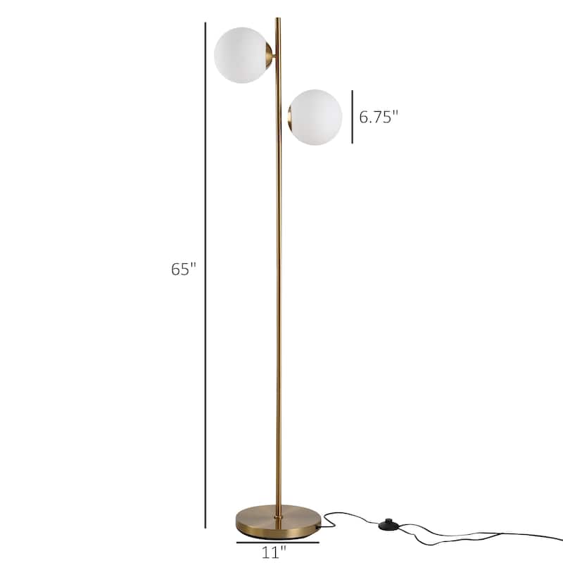 HOMCOM Modern Floor Lamp with 2 Globe Lamp Shade Contemporary Decorative LED Standing Light