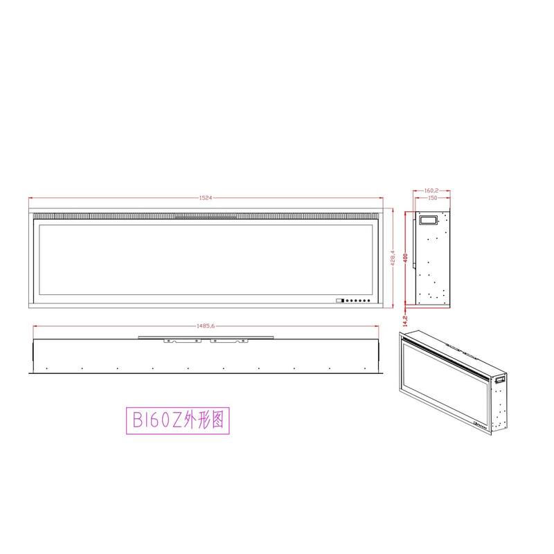 Smart 60” WiFi-Enabled Electric Fireplace, in-Wall Recessed