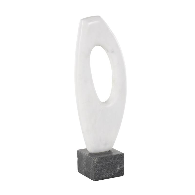 White Marble Angled Cutout Abstract Decorative Sculpture with Black Block Base