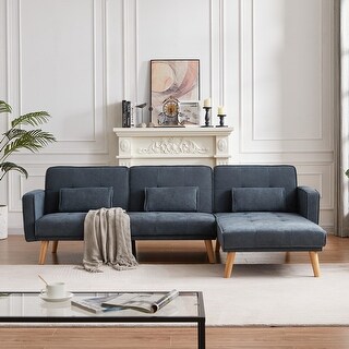 L-shaped Linen Fabric Sleeper Sofa Bed Convertible Fold Sectional Sofa ...