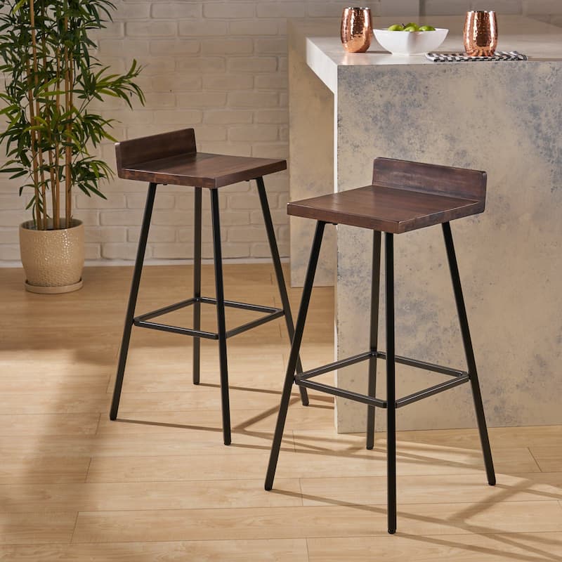 Roomfitters Industrial Metal Barstool Set with Wooden Seat and Backrest, Modern Design for Kitchen or Bar Counter, Set of 2