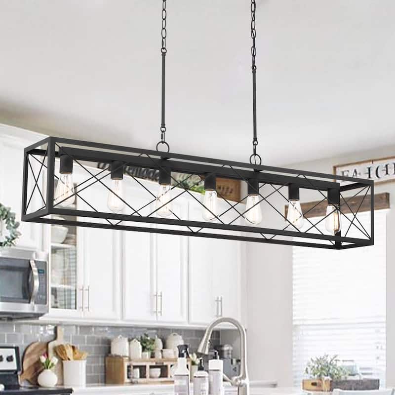 7-Light 48In Linear Modern Farmhouse Kitchen Chandelier - 48'' - AgedZinc