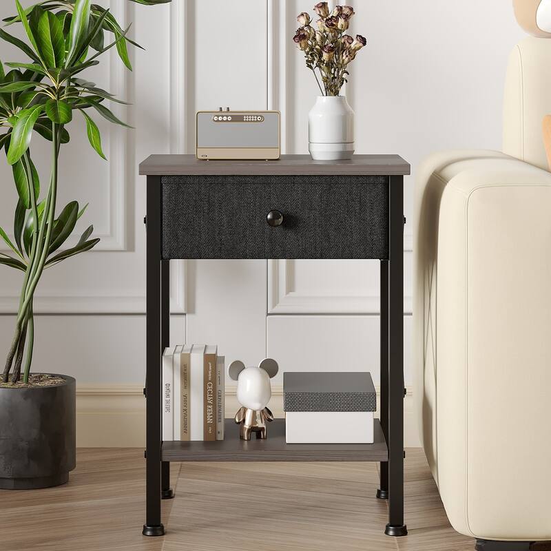 VECELO X Frame Nightstand with Removable Fabric Drawer Easy to Clean Nightstand Multifunctional End Table with Open Shelf