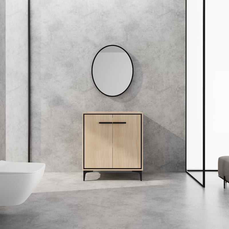 GDFStudio - Denton Modern Freestanding Bathroom Vanity Cabinet with Soft Close Doors, Metal Tripod, Sink NOT INCLUDED - 30" - 30" - Oak